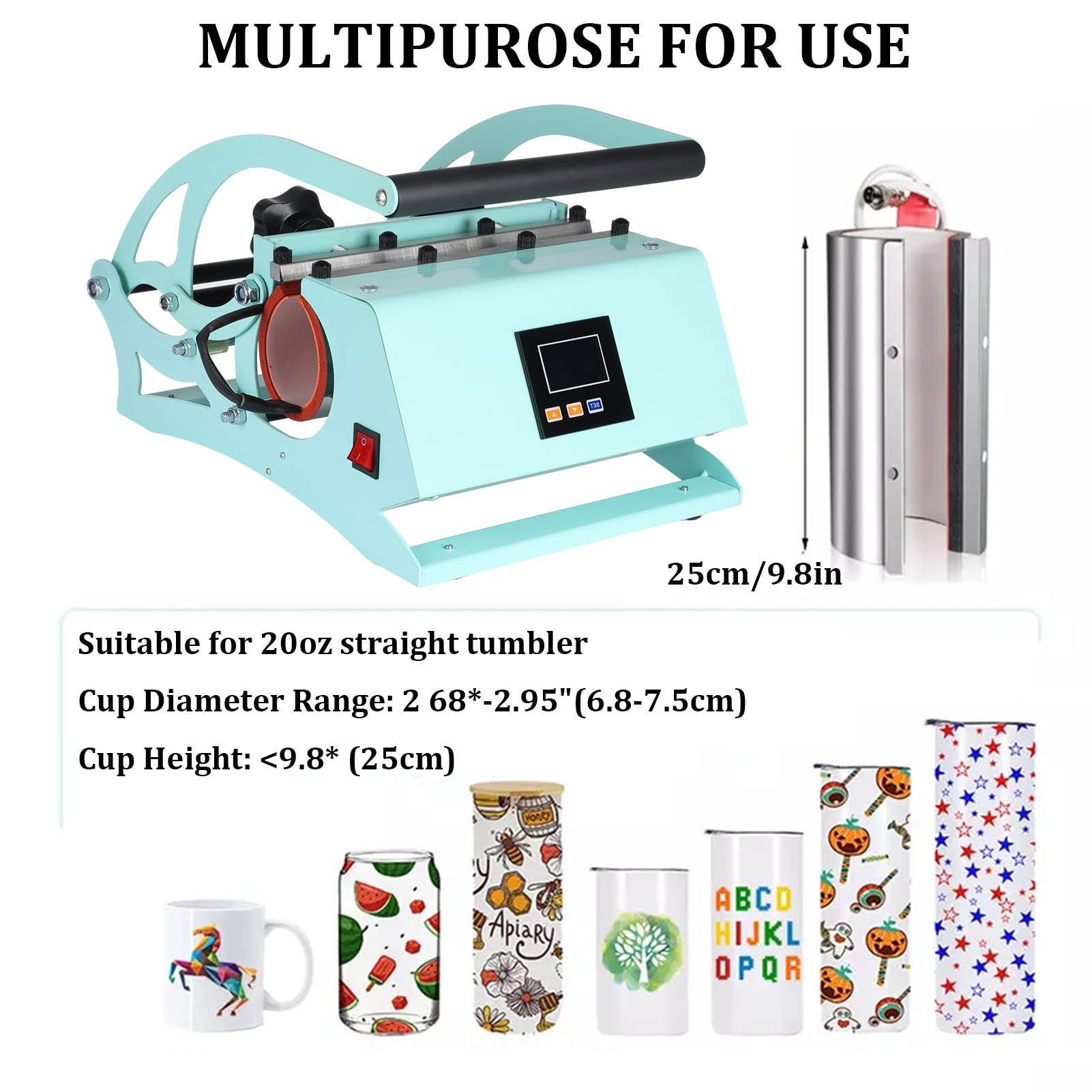 Tumbler Heat Press Machine，20oz Cup Heat Press DIY Sublimation for 11oz/15oz/16oz/20oz Straight Skinny Sublimation Tumblers Mugs Heat Transfer Print - WoodArtSupply