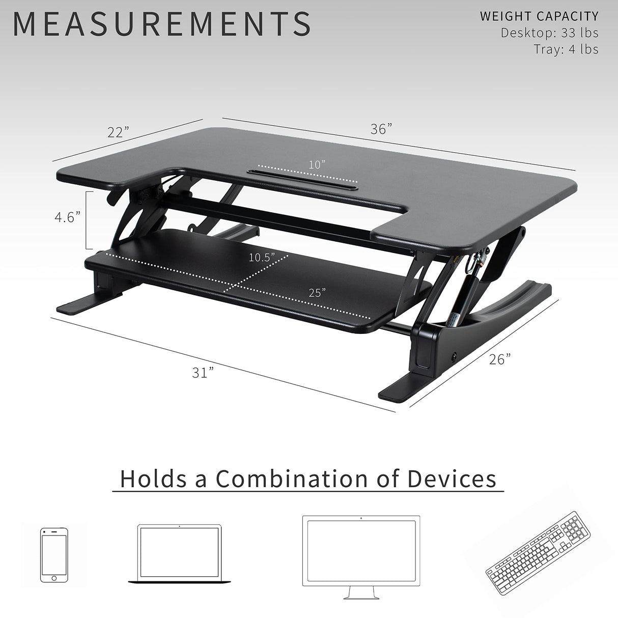 VIVO 36 inch Height Adjustable Stand Up Desk Converter, V Series, Quick Sit to Stand Tabletop Dual Monitor Riser Workstation, Black, DESK-V000V VIVO