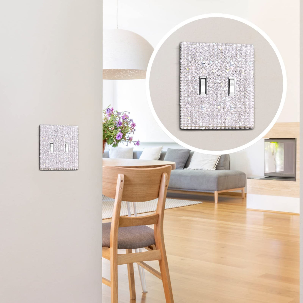 Shiny Rhinestones Wall Plate Cover Switch Cover Outlet Covers Wall Plate Cover Switch Cover Decorative Bling Switch Cover (Silver,2-Gang Toggle) Yookeer