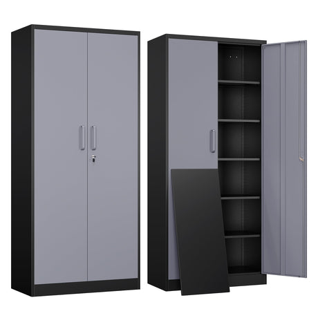 Yizosh Metal Garage Storage Cabinet with 2 Doors and 5 Adjustable Shelves - 71" Steel Lockable File Cabinet,Locking Tool Cabinets for Yizosh