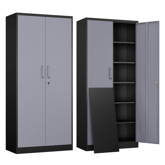 Yizosh Metal Garage Storage Cabinet with 2 Doors and 5 Adjustable Shelves - 71" Steel Lockable File Cabinet,Locking Tool Cabinets for - WoodArtSupply