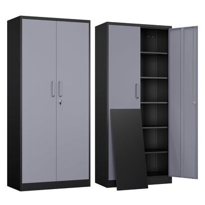 Yizosh Metal Garage Storage Cabinet with 2 Doors and 5 Adjustable Shelves - 71" Steel Lockable File Cabinet,Locking Tool Cabinets for