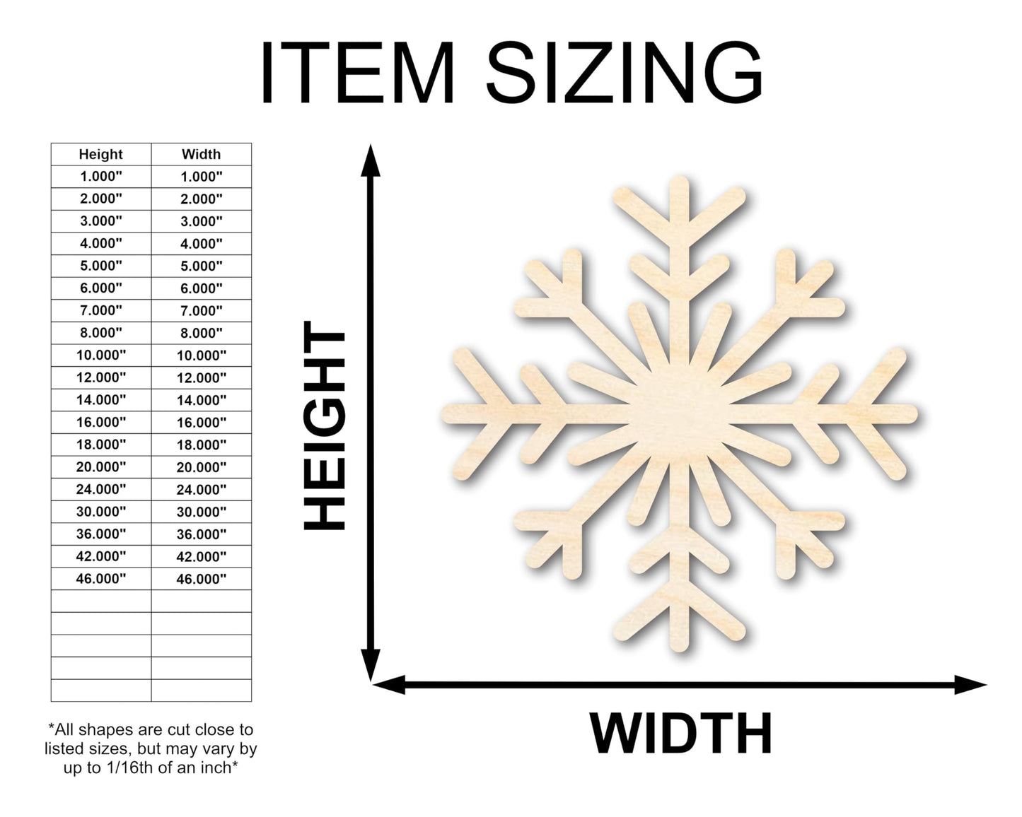 Unfinished Wood Snowflake Shape | Winter Decor | DIY Craft Cutout | up to 24" DIY 7" / 1/8"