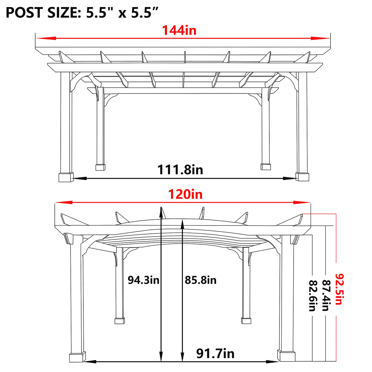 VEIKOU 10' x 12' Pergola, Patio Pergola with Solid Structure, Wood Cedar Pergolas and Gazebos with Arched Top for Deck Backyard Grill Party Garden VEIKOU