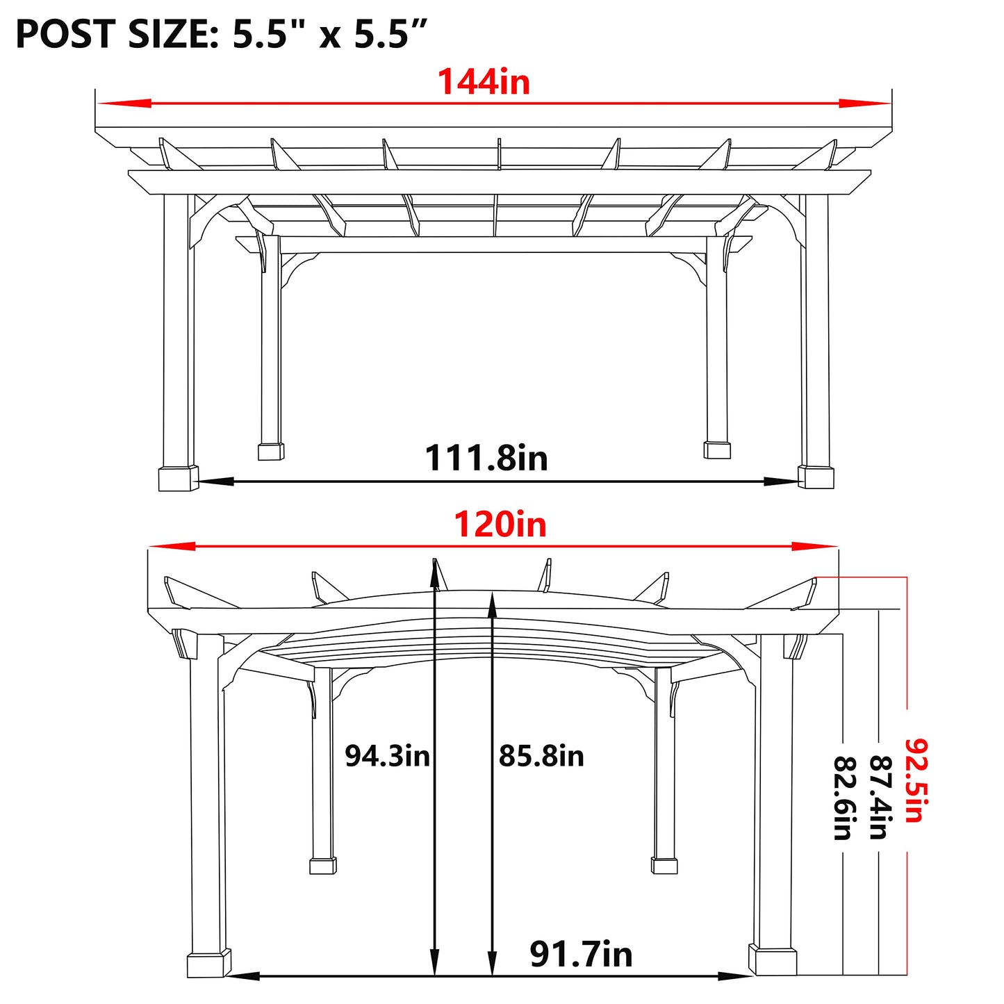 VEIKOU 10' x 12' Pergola, Patio Pergola with Solid Structure, Wood Cedar Pergolas and Gazebos with Arched Top for Deck Backyard Grill Party Garden - WoodArtSupply