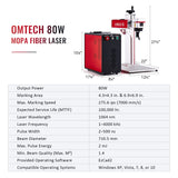 OMTech 80W Fiber Laser Marking Machine, LightBurn Compatible MOPA Laser Engraver with 4.3x4.3 and 7x7 Lenses for Metal Color Marking, Solid State OMTech