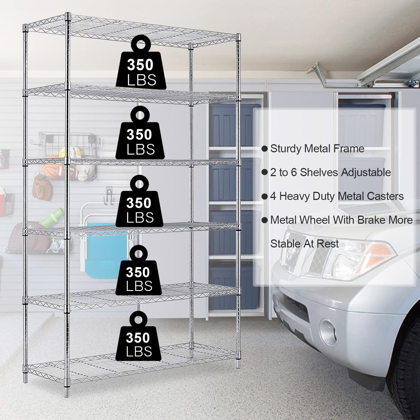 6-Tier Storage Shelf, Wire Shelving Unit NSF Certified Storage Rack 48" W x 18" D x 82" H 2100Lbs Capacity Adjustable Layer Heavy Duty Metal Rack - WoodArtSupply