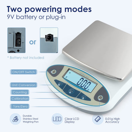 CGOLDENWALL Precision Lab Scale Digital Analytical Balance Laboratory Balance Jewelry Scale Scientific Scale 0.01g Accuracy 110V (5000g, 0.01g) CGOLDENWALL