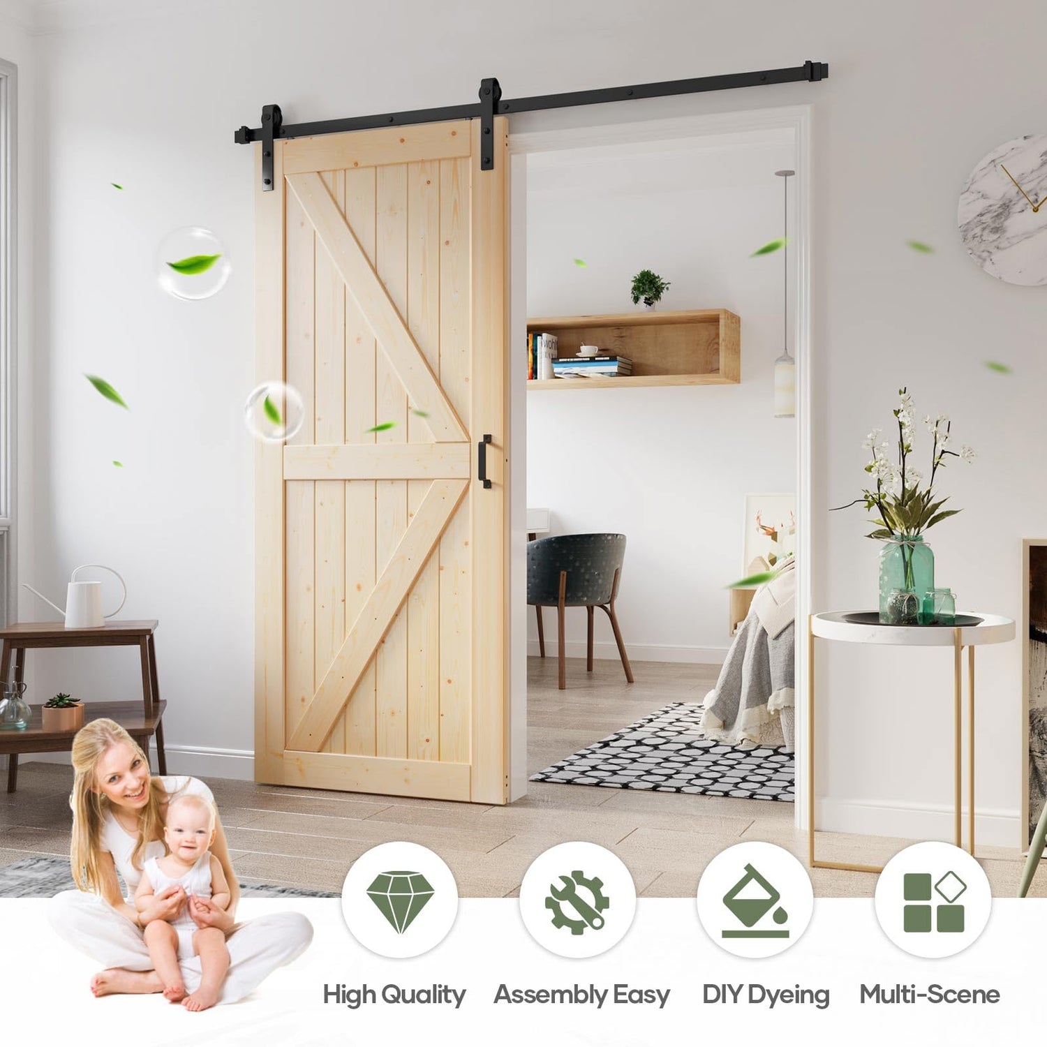 ROYMELO 36x84 inch Sliding Barn Wood Door Slab with 6.6ft Hardware Kit, Requires Simple DIY Assembly ROYMELO