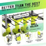 SUNALLY Power Tool Organizer, 4 Drill Holder Wall Mount, Garage Tool Organizer and Storage with Screwdriver Holder, Garage Organization, 4 Layer SUNALLY