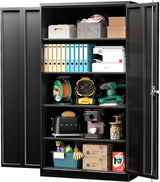 INTERGREAT Metal Storage Cabinet with Lock, 72" H Garage Storage Cabinets with Doors and Adjustable Shelves, Black Lockable Steel Supply Cabinet for INTERGREAT