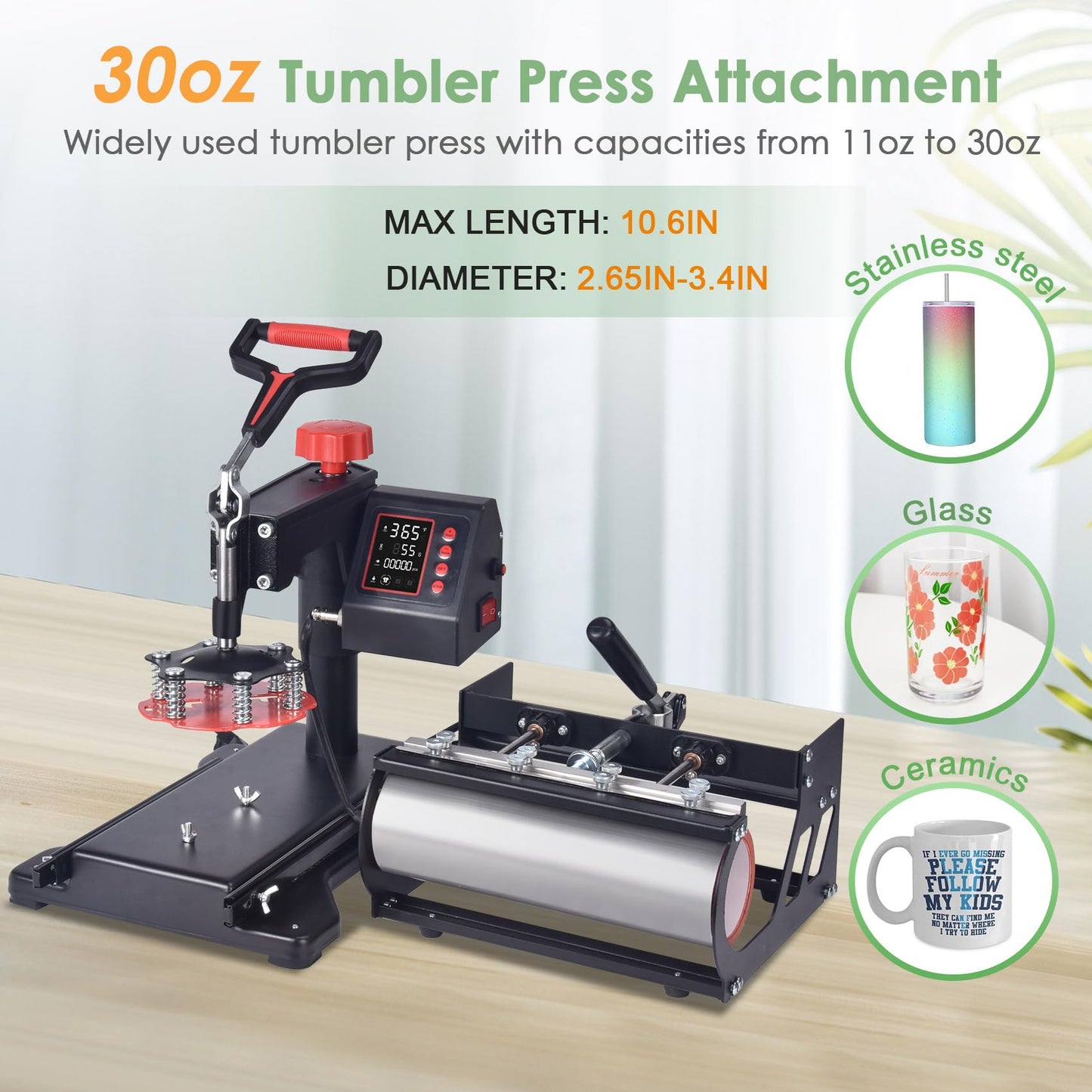 Slendor 5 in 1 Heat Press Machine 12x15 inch Sublimation Heat Press 360° Swing Away Heat Transfer Digital T-Shirt Pressing with 30OZ 20OZ Tumbler