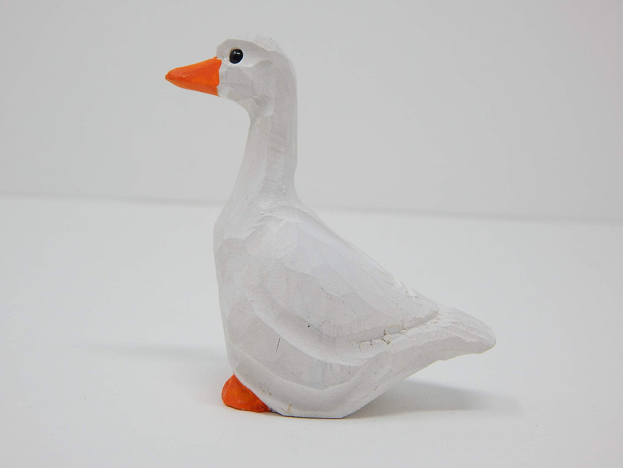 Selsela White Goose Keychain Bird Ring Hook Clip Charm Miniature Wood Mini Figurine Small Animal Selsela