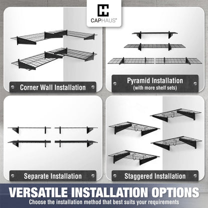 CAPHAUS Garage Wall Shelving, 36 in. W x 18 in. D Wall Mounted Garage Shelves w/ 2 Bike Hooks, Heavy Duty Organizer Shelf for Garage Storage System, - WoodArtSupply