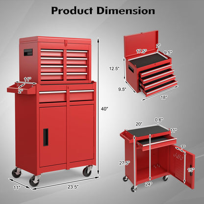 Goplus Rolling Tool Chest, 5-Drawer Tool Box Organizer w/Lockable Wheels & Sliding Drawers & Detachable Top & Adjustable Shelf, Tool Storage Cabinet - WoodArtSupply