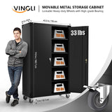 VINGLI Upgraded 72" Tall & Wide Metal Storage Cabinet with Pegboards in Doors and 4 Adjustable Shelves, Black Garage Cabinet and Storage System with VINGLI