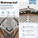 MELLCOM 12' x 20' Hardtop Gazebo,Galvanized Steel Metal Double Roof Gazebo with Curtain and Netting,Brown Permanent Pavilion Gazebo with Aluminum MELLCOM