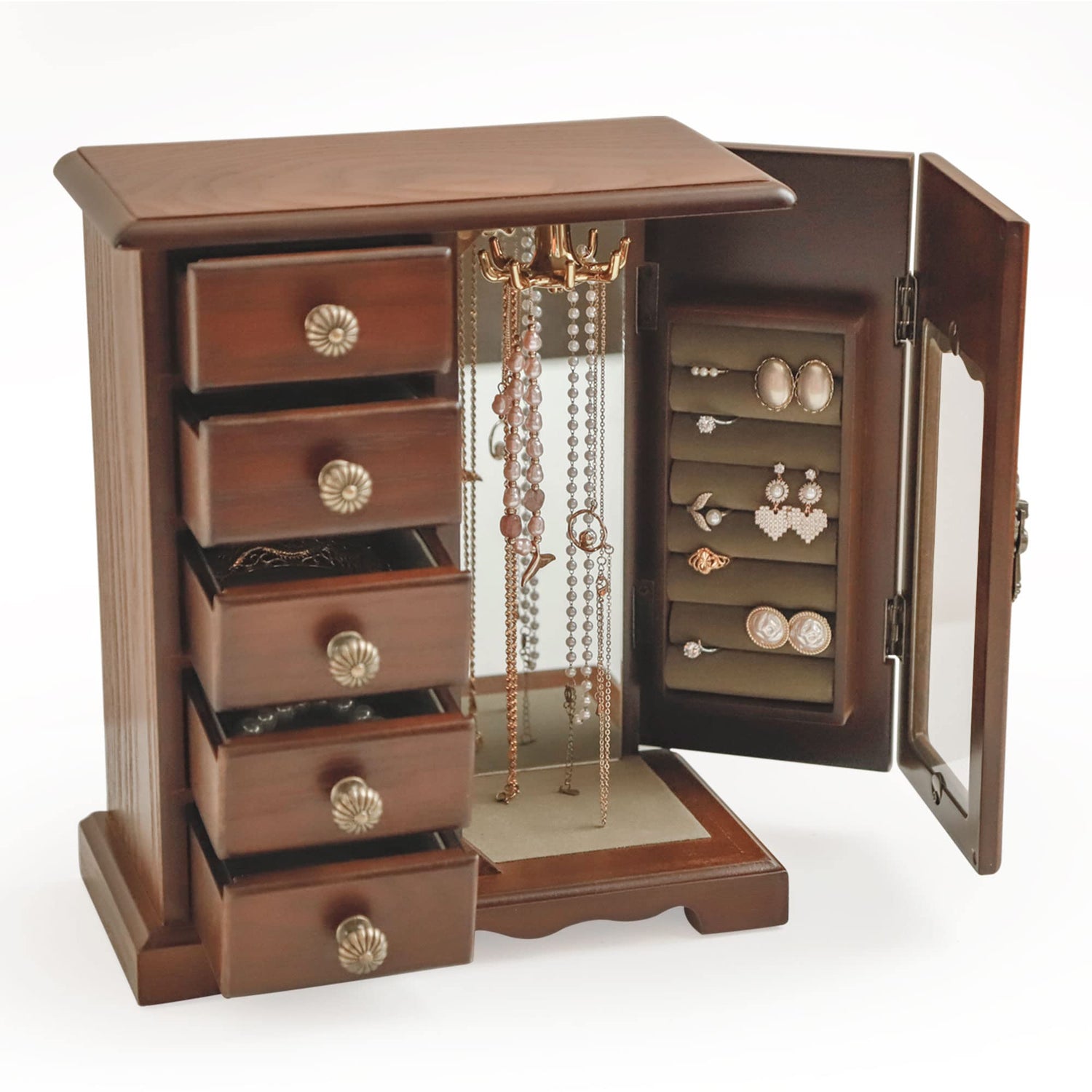 Kendal Wooden Jewelry Box for Women, Solid Jewelry Organizer With 5 Drawer, Jewelry Holder Organizer, Wood Jewelry Case with Butterfly Pattern & Kendal