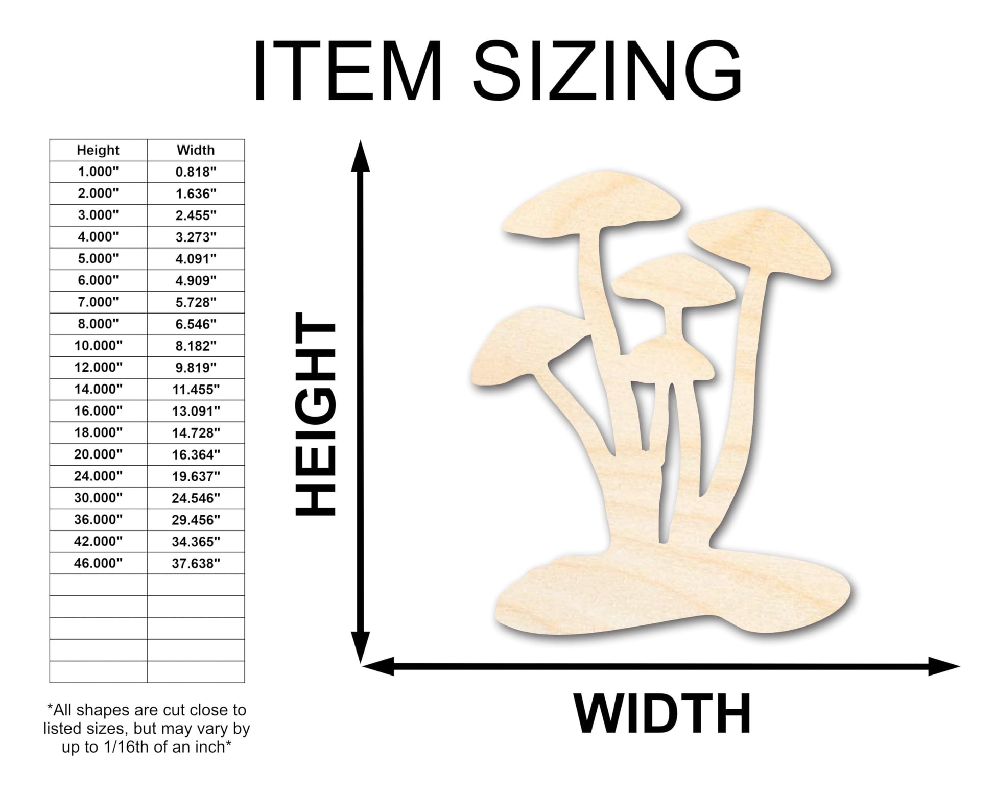 Unfinished Wood Mushrooms Shape - Craft - up to 36" 8" / 1/4" - WoodArtSupply