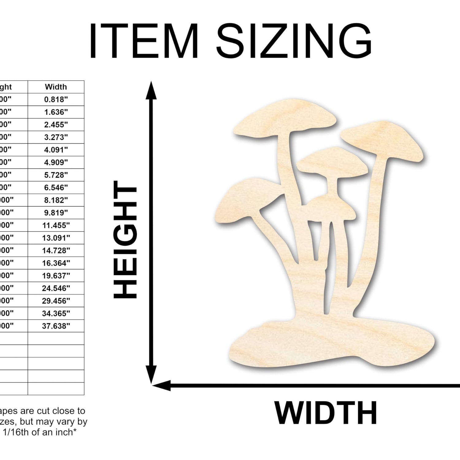 Unfinished Wood Mushrooms Shape - Craft - up to 36" 5" / 1/8" 24 Hour Crafts