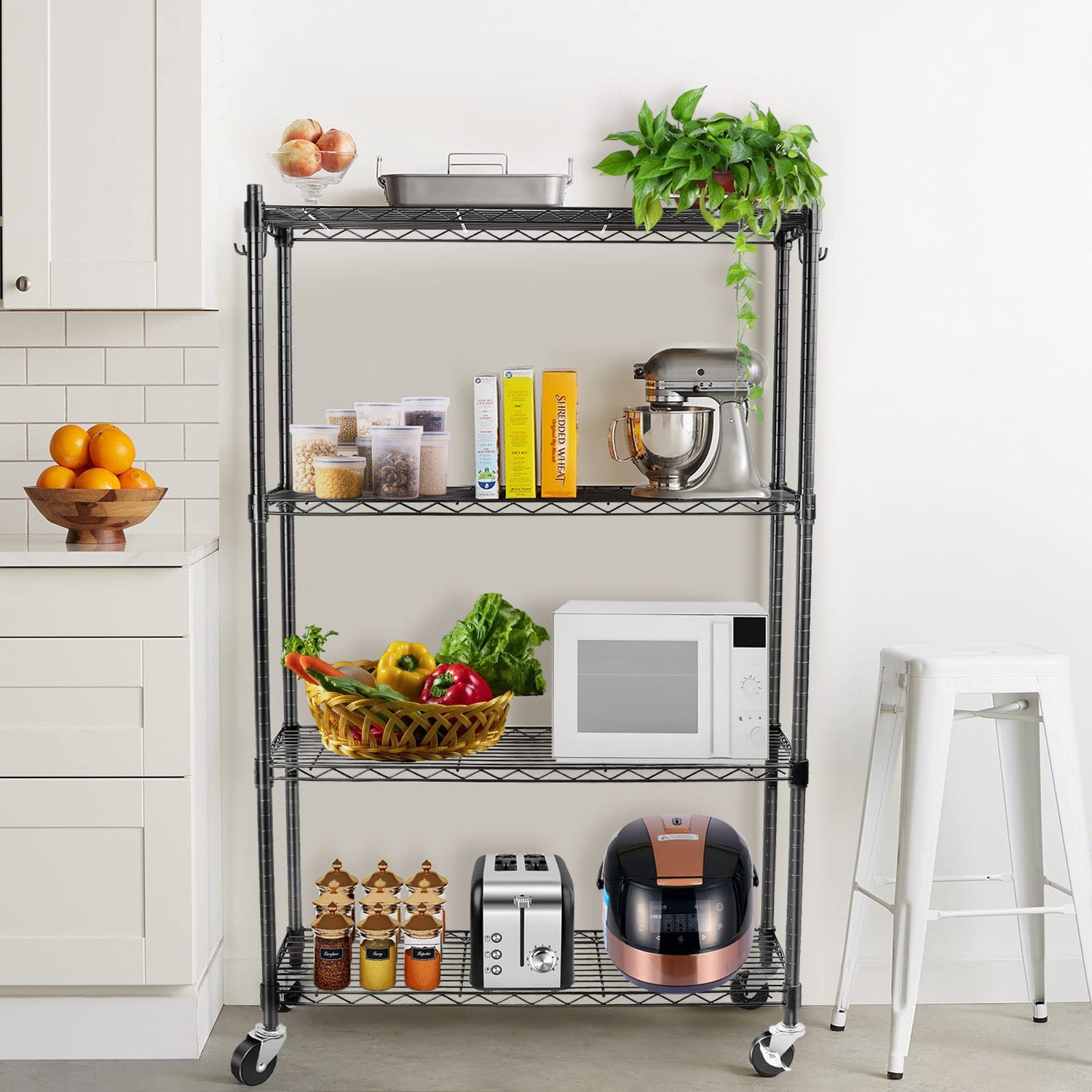 WDT 4-Tier Storage Shelves, Heavy Duty Metal Shelves Wire Rack Shelving Unit, Adjustable Shelf with Wheels for Home Office Garage Kitchen Shelf,36" D WDT