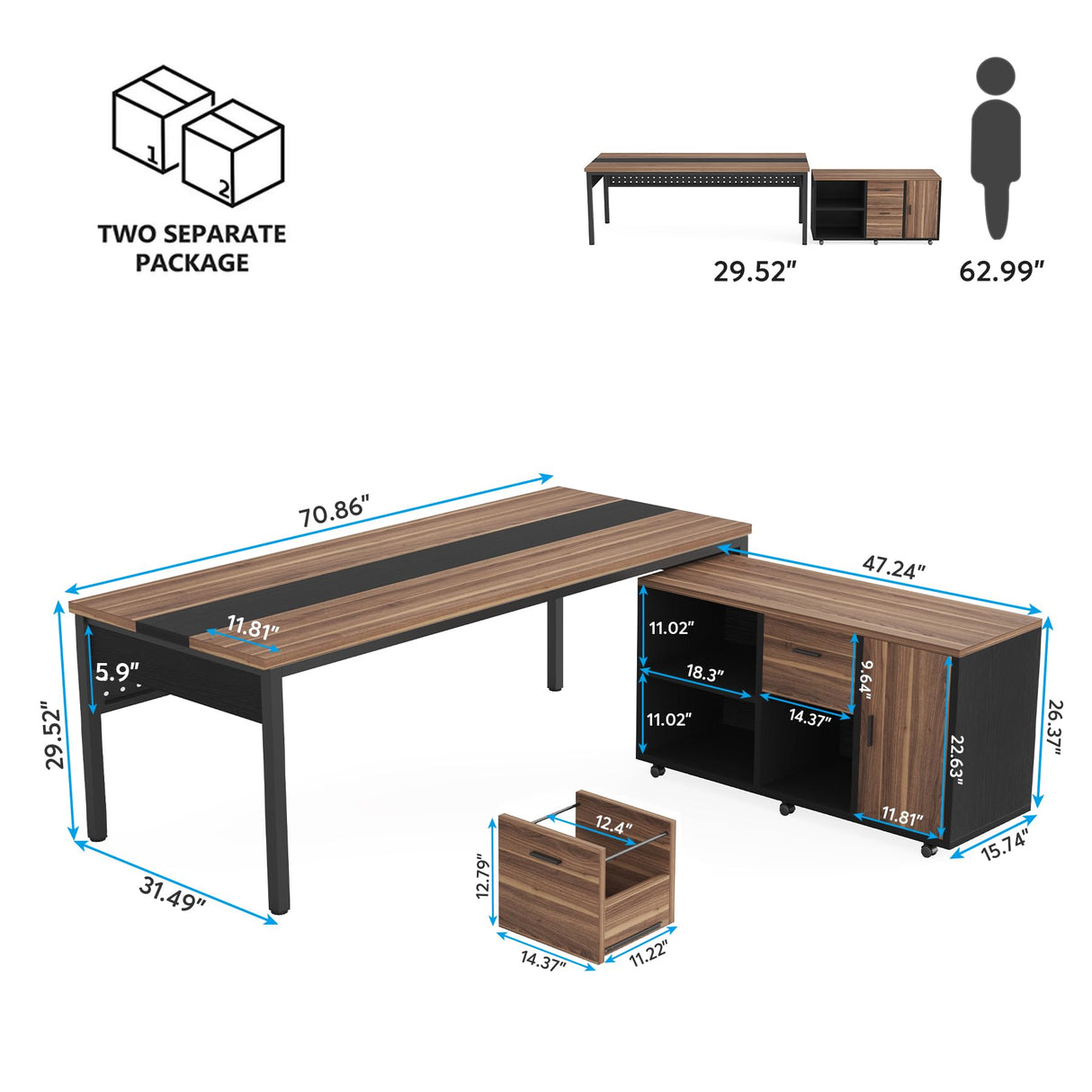 Tribesigns 70.8" Large Executive Office Desk and 47" Lateral File Cabinet Combo, L-Shaped Computer Desk 2 Piece Business Furniture with Drawers and Tribesigns