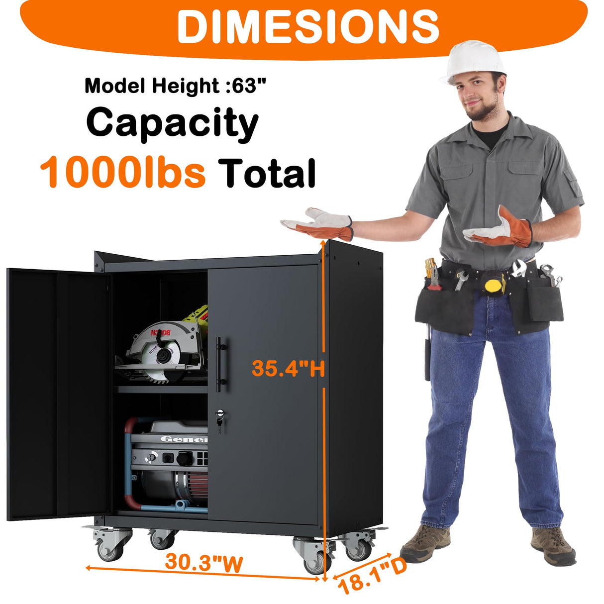 Metal Storage Cabinet with Wheels,Garage Storage Cabinet with Adjustable Shelves and Doors and Lock,Sturdy and Durable Heavy Duty Utility Storage KILISTEELS