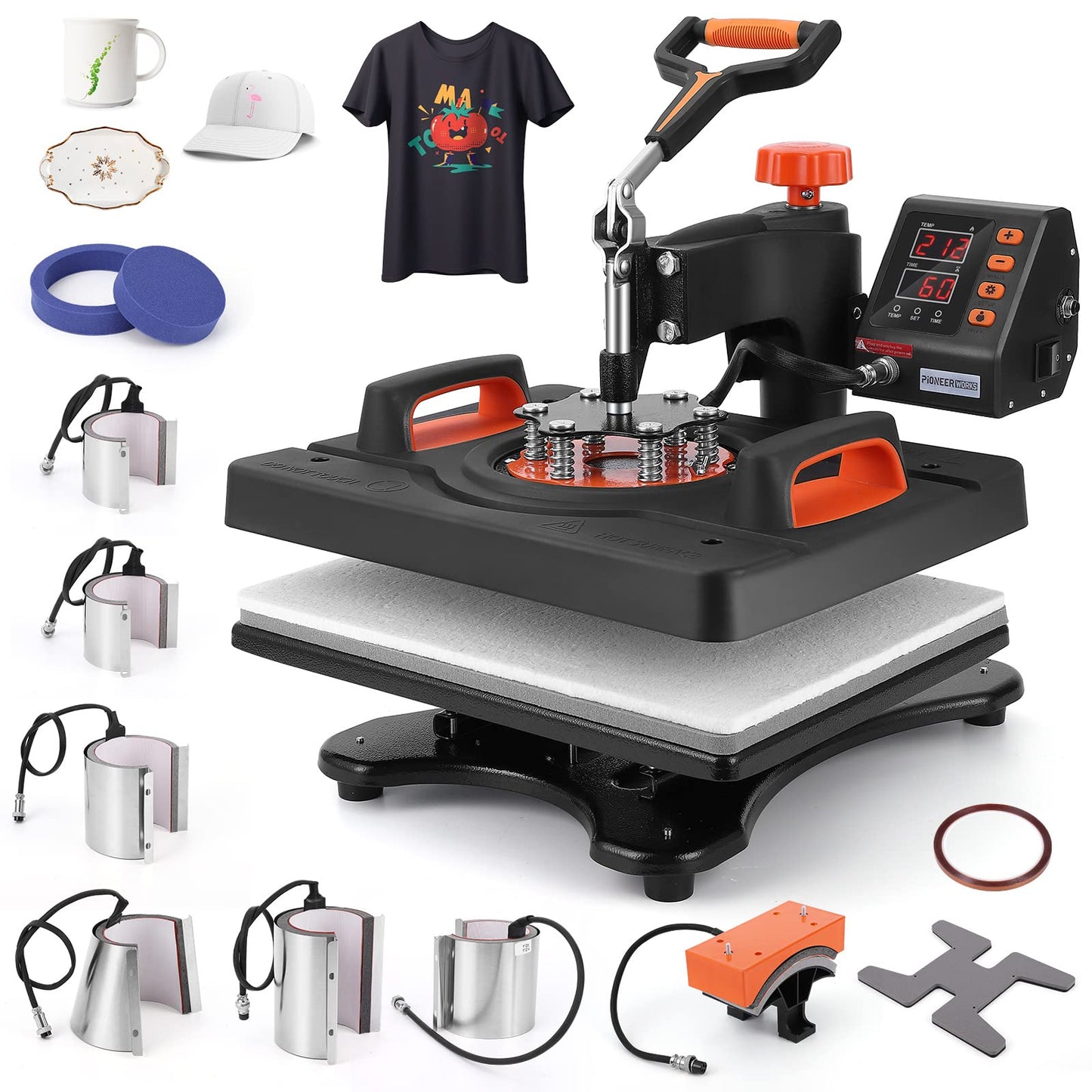 PIONEERWORKS Heat Press Machine 11 in 1 Professional Sublimation Machine 12" X 15", 360° Swing Away Shirt Printing Heat Transfer Machine Digital - WoodArtSupply