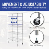 Heavy-Duty NSF Certified Storage Shelves with Wheels - SafeRacks Adjustable Steel Wire Shelving Unit SafeRacks