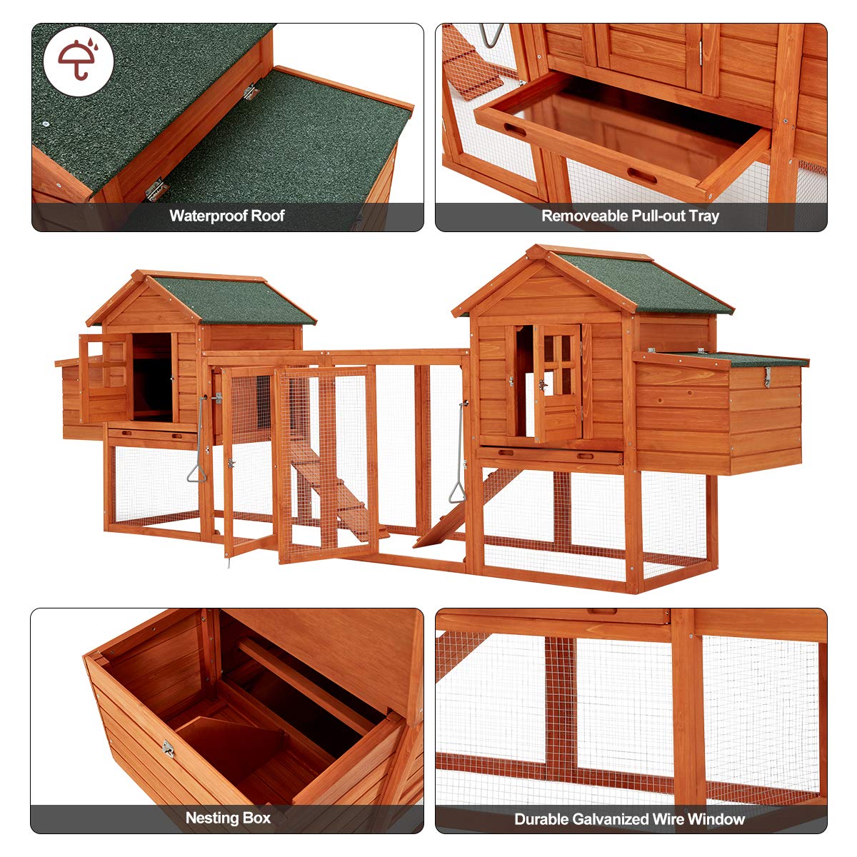 Esright 144” Large Wooden Chicken Coop, Outdoor Hens House with Ramps and Nesting Boxes - WoodArtSupply