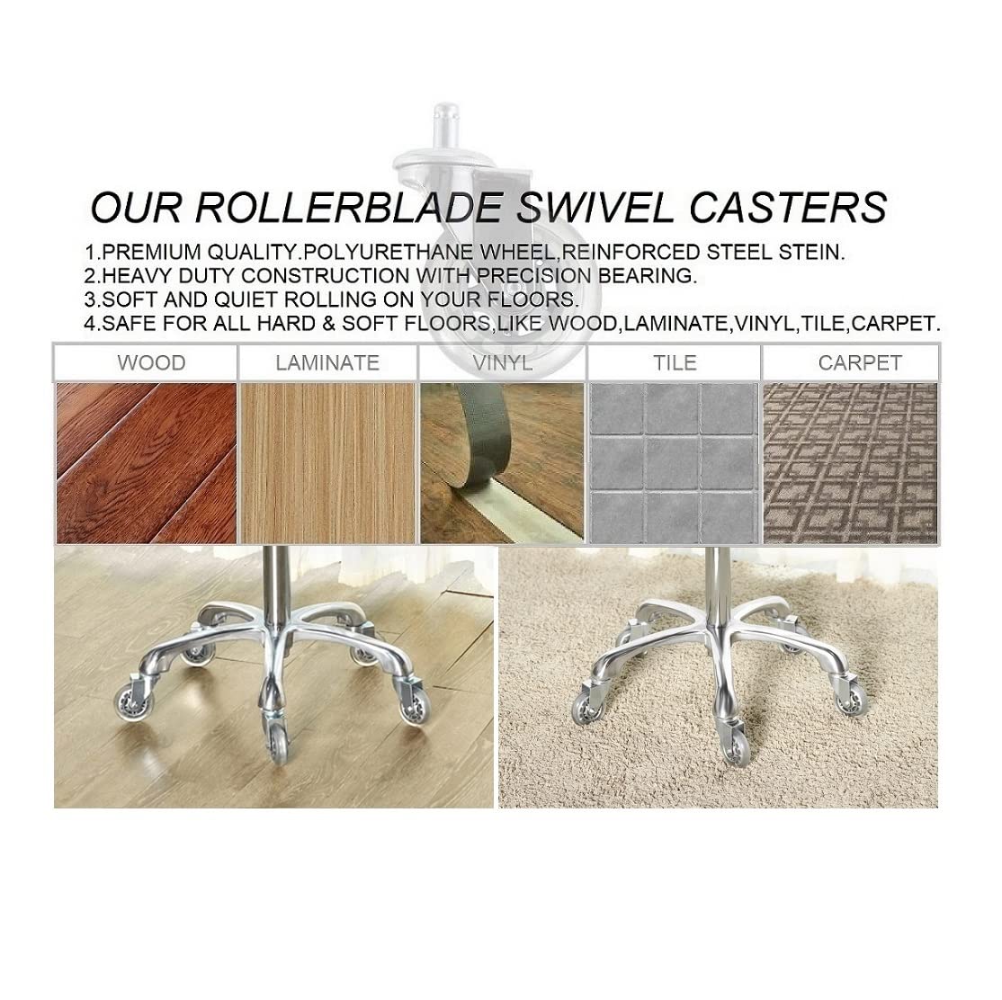 Kaleurrier Swivel Stool Chair Adjustable Height,Heavy Duty Hydraulic Rolling Metal Stool for Kitchen,Salon,Bar,Office,Massage (with Back Rest) Kaleurrier