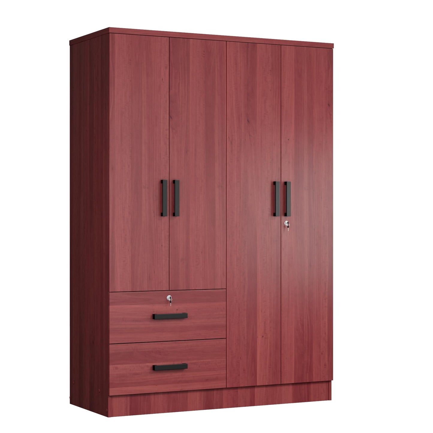Woodpeckers Furniture And Mattress 4 Doors Wardrobe 2 Drawers with Shelves 72" high (Mahogany)