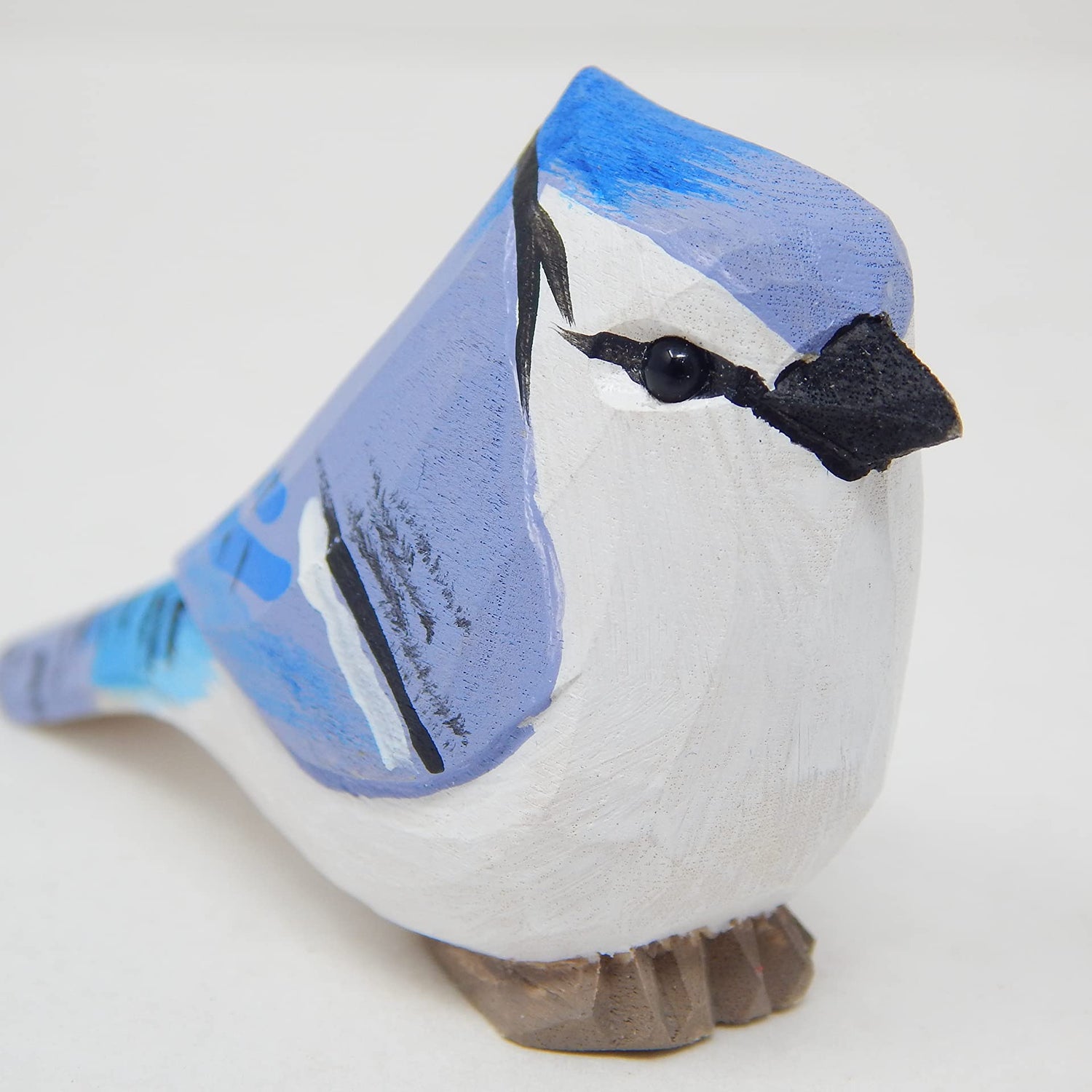 Selsela Blue Jay Bird Wood Figurine Statue Crested Jaybird Sculpture Ornament Decor Miniature Art Carve Small Animal Selsela