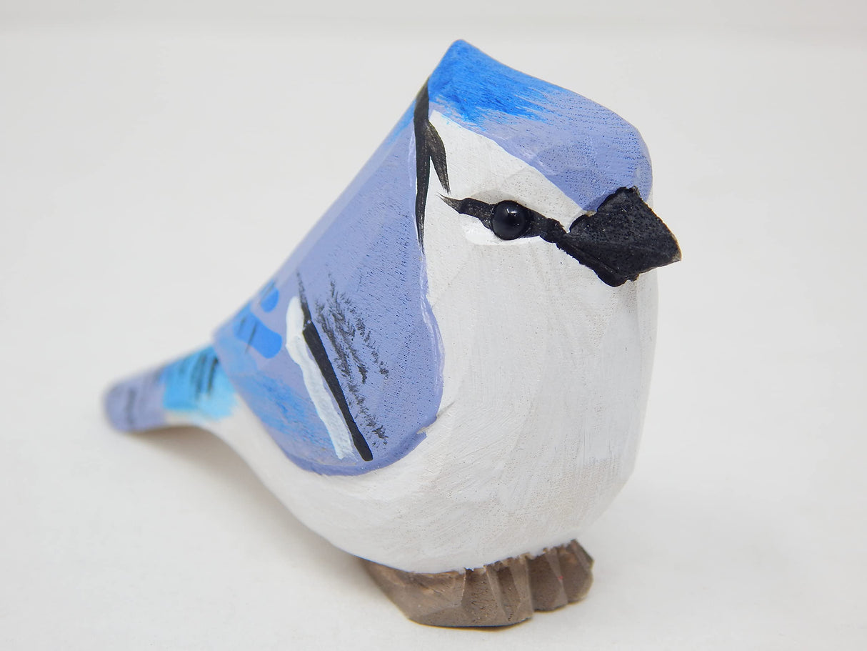 Blue Jay Bird Wood Ornament Hanging Figure Handmade Carved Decoration Selsela