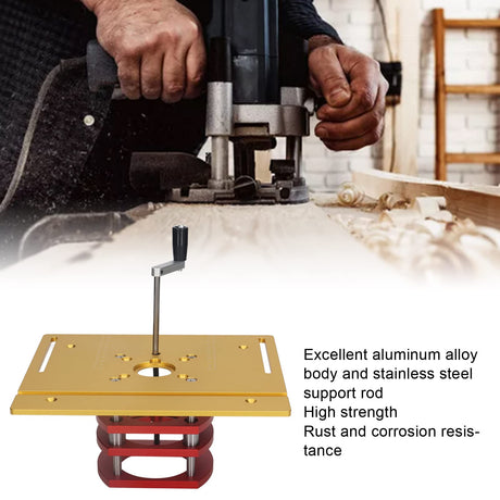 Acogedor Router Lift Kit, Metal Router Lift System with Router Table Insert Plate, 4 Jaw Clamping, Router Lift Base Accessories (Gold) Acogedor