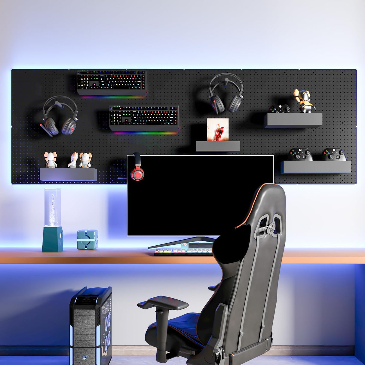 Peg Board, 6PCS Metal Pegboard, Heavy Duty Pegboard Wall Organizer with Frame. Black Pegboard for Walls, Garage, Workbench, Craft Room Tool FZK