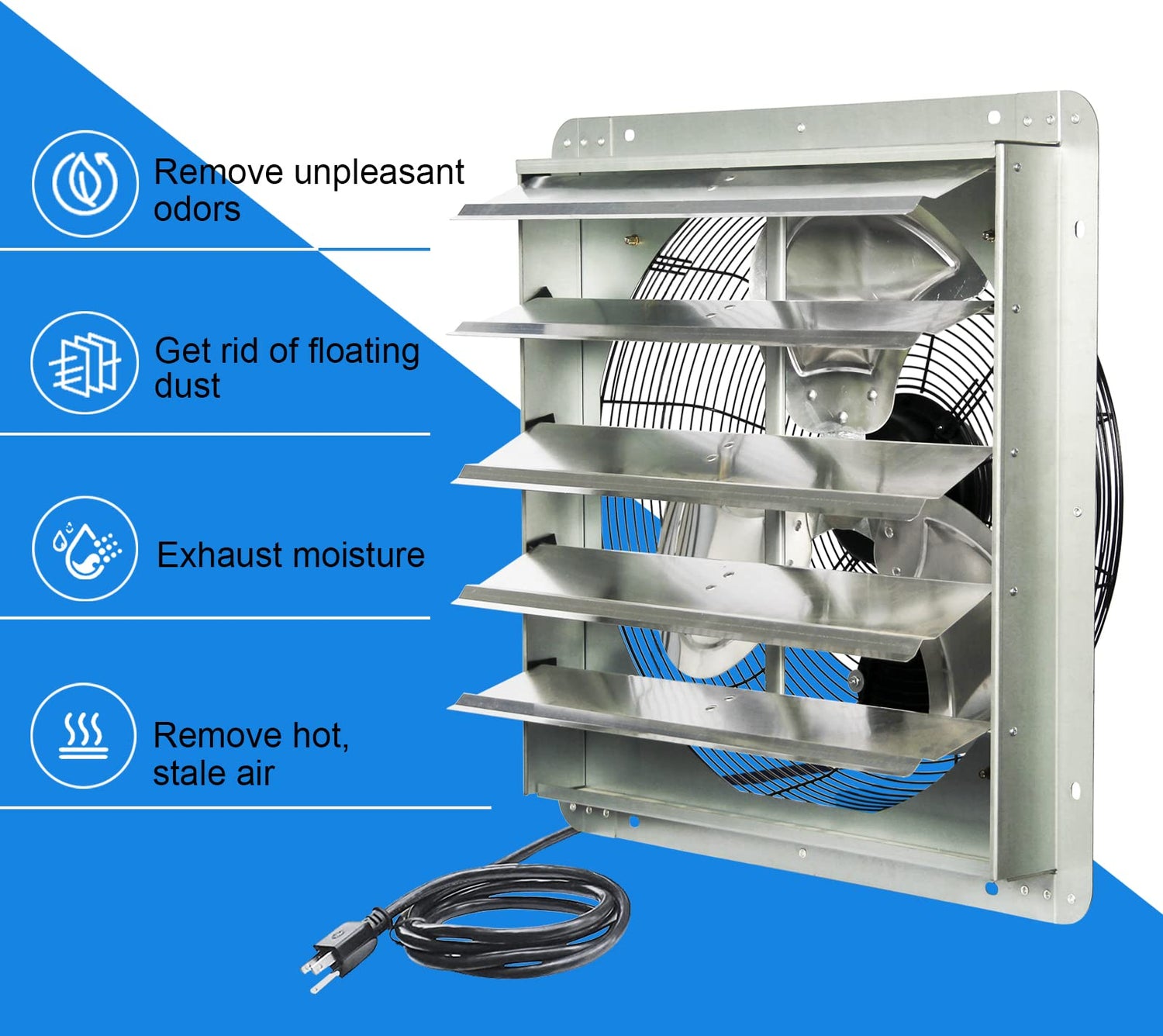 KEN BROWN 20 Inch Shutter Exhaust Fan With 1.65 Meters Power Cord Wall Mounted, High Speed 3500CFM, Vent Fan For Garages And Shops, Greenhouse,Attic KEN BROWN