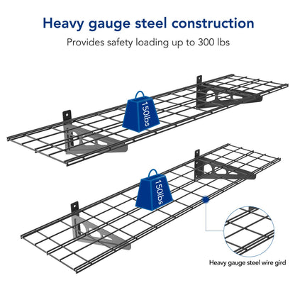 FLEXIMOUNTS 2-Pack 1x4ft 12-inch-by-48-inch 2 tier Wall Shelf Garage Storage Rack Wall Mounted Floating Shelves, Black - WoodArtSupply