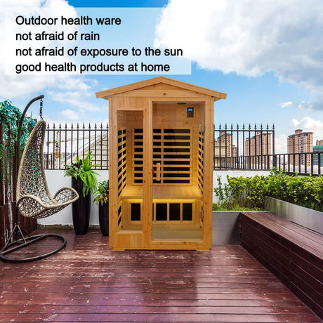 Xmatch Far Infrared Wooden Outdoor Sauna, 2-Person Size 1750W, 9 Low EMF Heaters, 10 Minutes Pre-Warm up, Time and Temp Pre-Set, 2 Bluetooth Xmatch