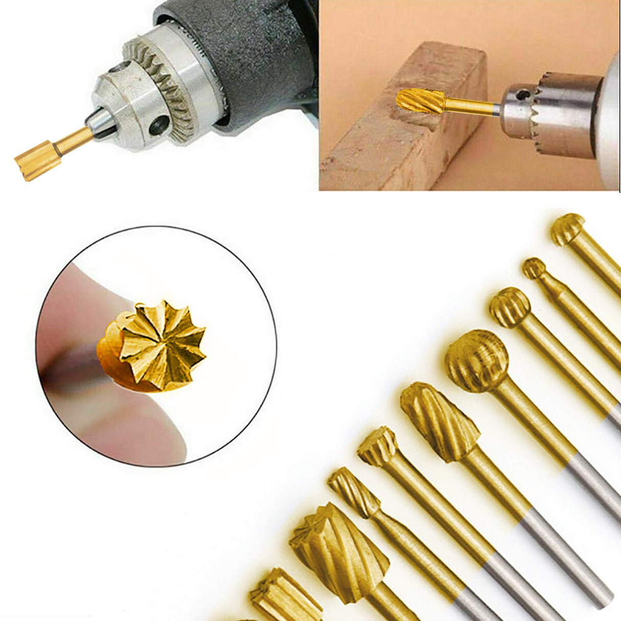 20pcs Rotary Bits Burr Set with 1/8 inch Shank for DIY Woodworking, Carving, Engraving, Drilling. DKIBBITH