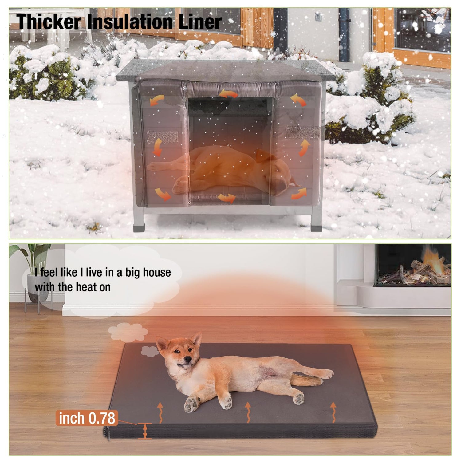Dog House Insulated for Small Dogs Outdoor Cat House Feral Cat Sheleter with Thermal Liner GUTINNEEN
