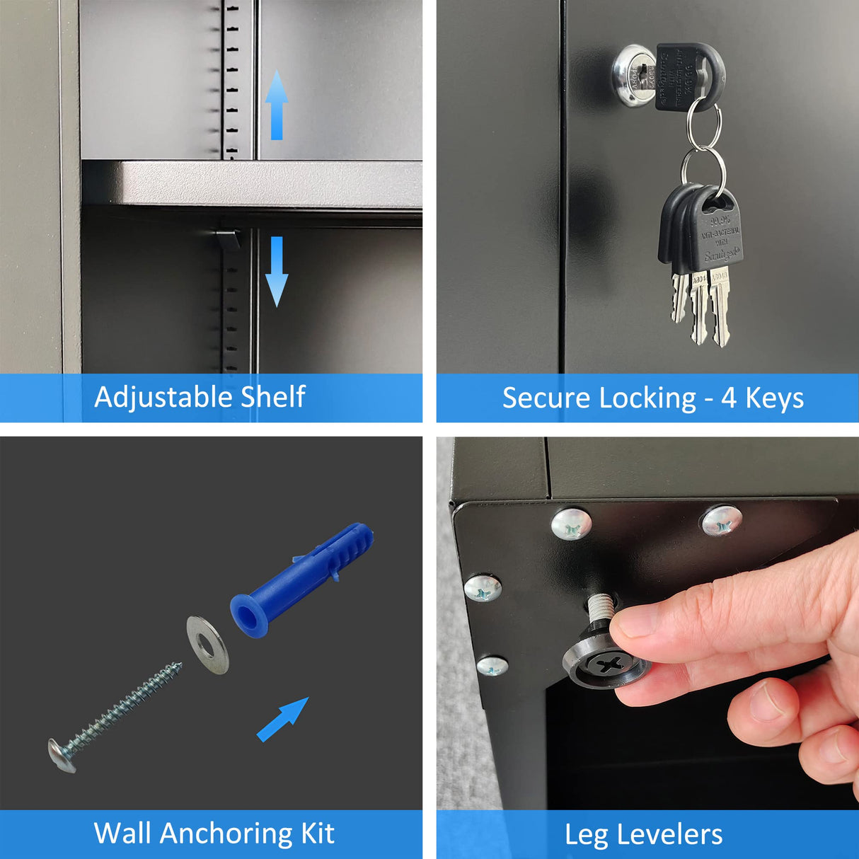 iJINGUR Metal Storage Cabinet with Locking Doors and 3 Adjustable Shelves, 53.5-Inch Tall Lockable Steel Storage Cabinets for Home Office Garage iJINGUR