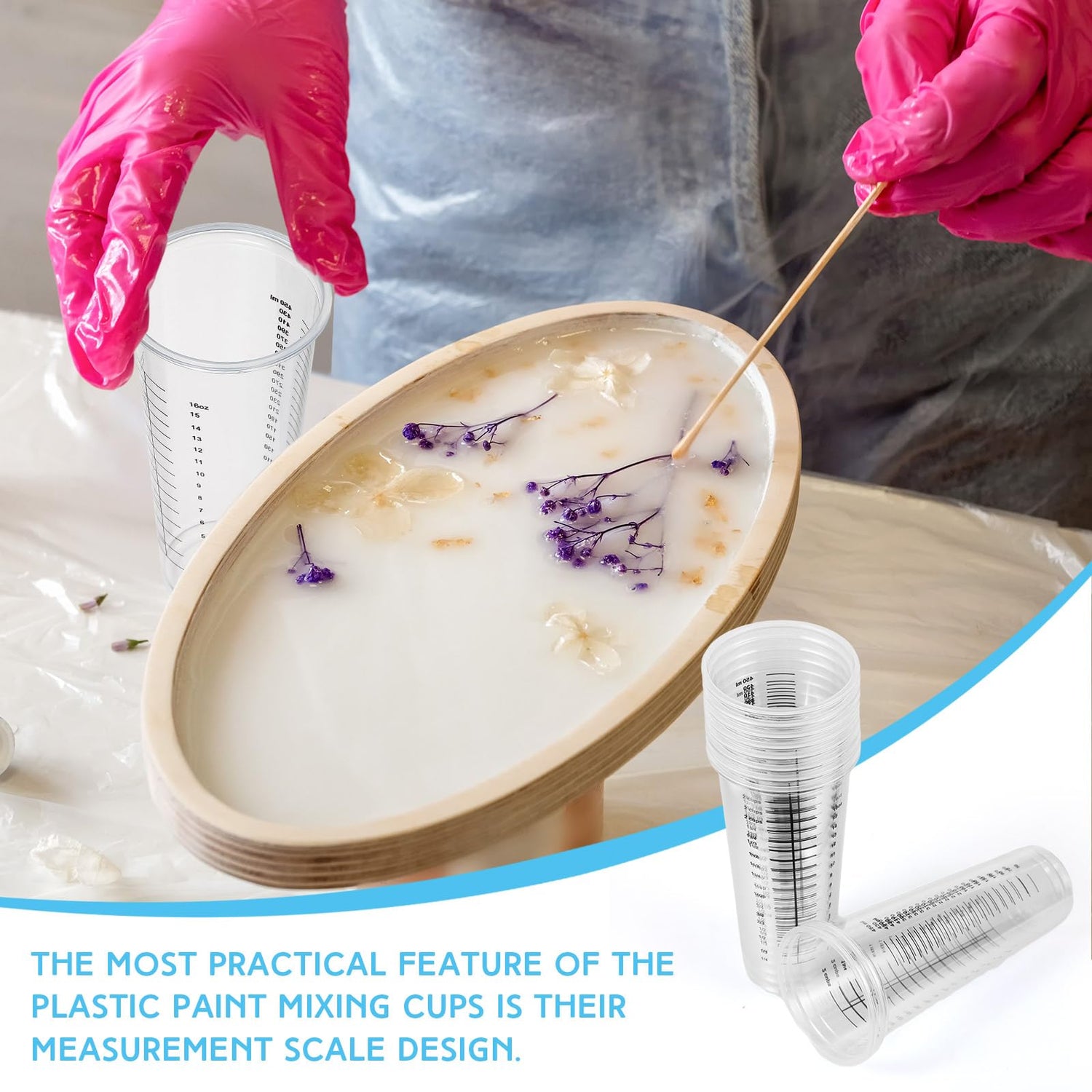 Dandat 100 Pcs Disposable Measuring Cups for Resin 16 oz Resin Epoxy Measuring Cups Mixing Cup Reusable Plastic Measuring Cup for Cooking & Baking Dandat