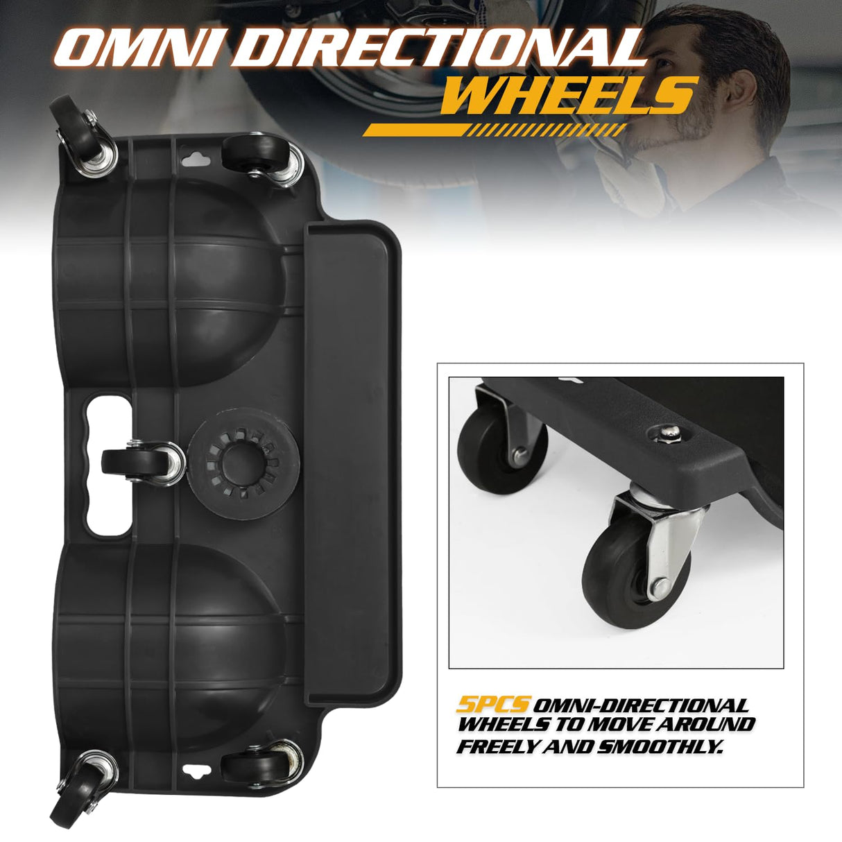 Magshion Knee Creeper on Wheels, Rolling Knee Pads with 5 Swivel Castors for Garage Workshop, Auto Repairing and Garden, 10x20 Inch Knee Roller with Magshion