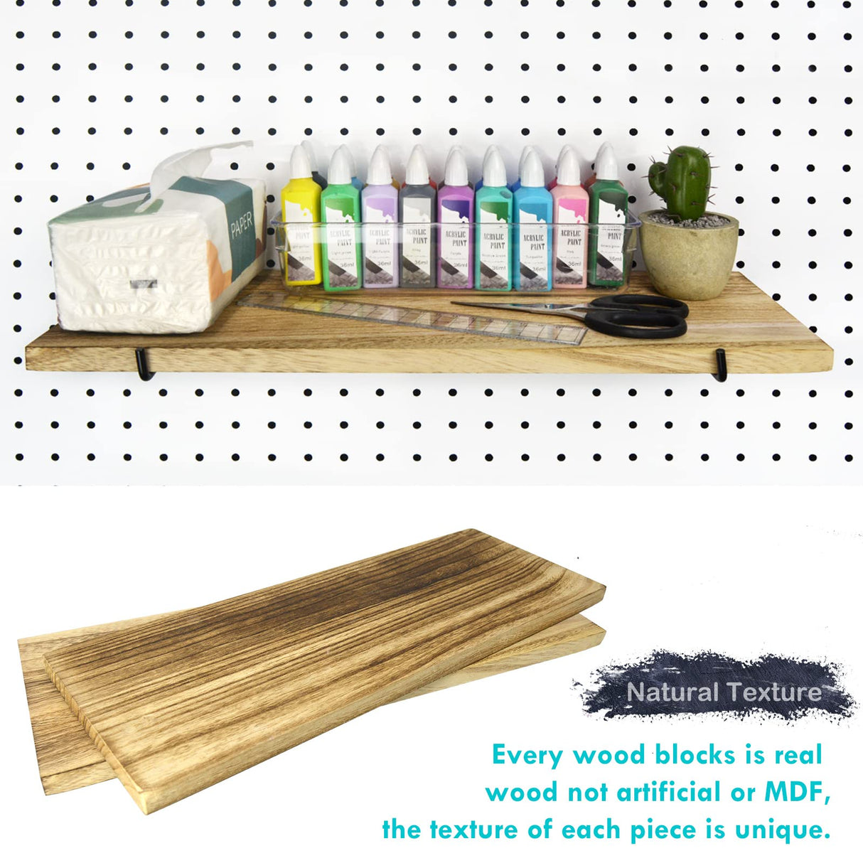 2 Pack Pegboard Shelves, Wooden Shallow Shelf for 1/4 inch Peg Board Organizer Accessories, Shelves and Baskets Brackets, Display and Storage Rack LIGHT DUST