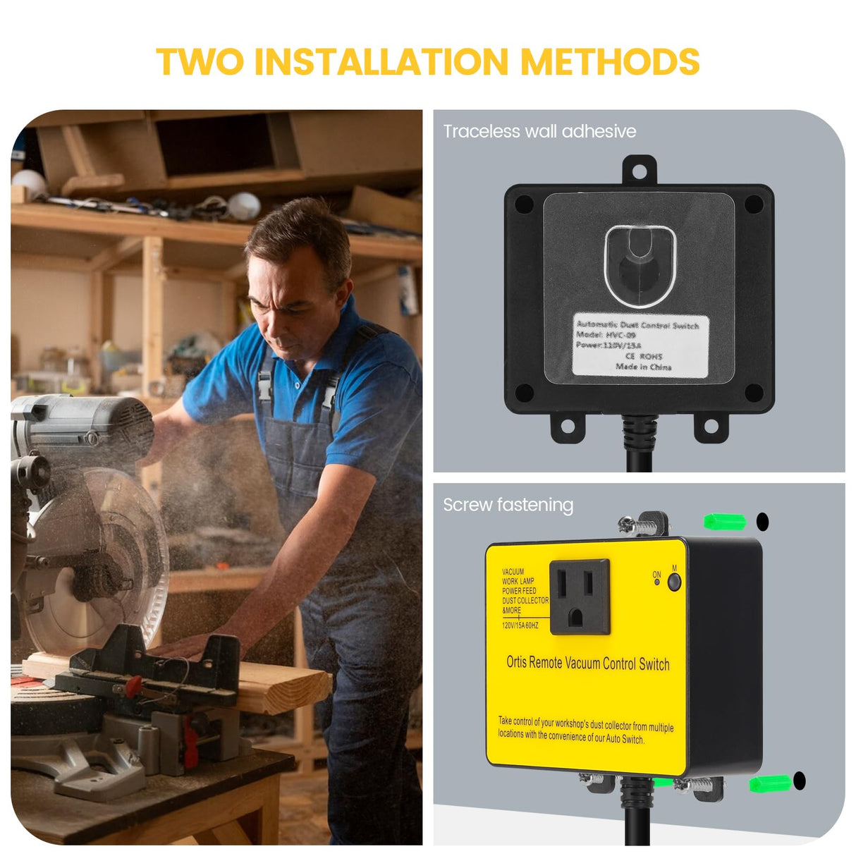 Dust Collector Remote Switch, Ortis 120V Wireless Remote Switch for Dust Collector, 328FT Wireless Range (Battery Included), Heavy Duty Design, Save Ortis