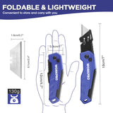 WORKPRO Folding Utility Knife, Quick Change Box Cutter, Razor Knife for Cartons, Cardboard, Boxes, Blade Storage in Aluminum Handle, 13 Extra Blades WORKPRO