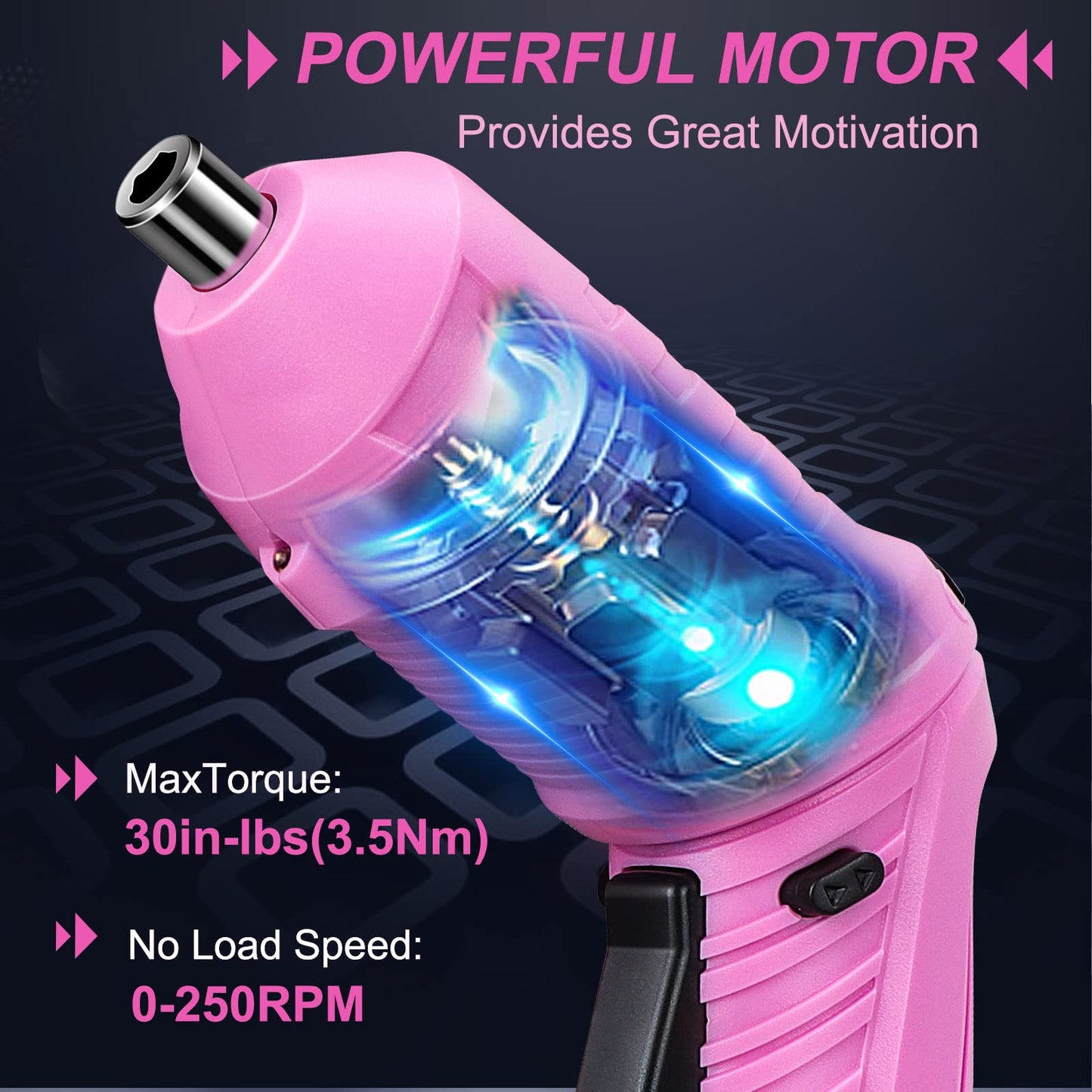 Pink Cordless Screwdriver Set with Rechargeable Battery and Charger, Rotating Handle, LED Light, 47PCS Drill/Driver Accessories, Lightweight and - WoodArtSupply