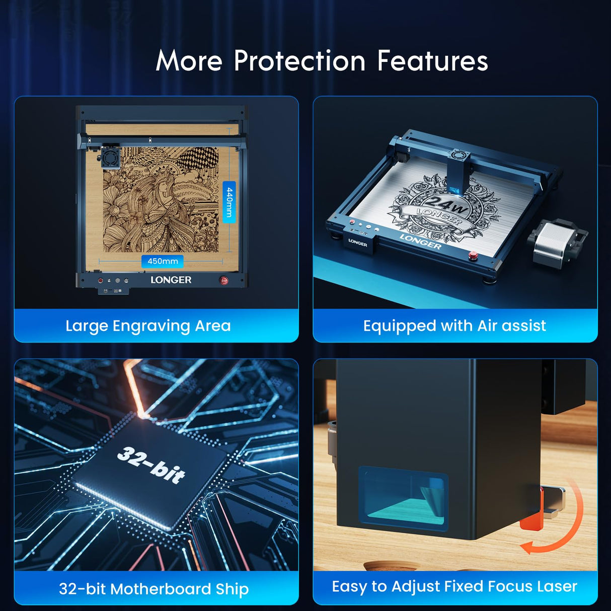 Longer Laser B1 Engraver, 24W Laser Engraver Machine with Air Assist, 120W DIY Precisely Laser CuttingMachine, High-Speed 20000mm/min, Precise Longer