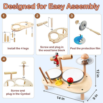 CozyBomB Kids Drum Set for Toddlers: Montessori Musical Instruments Set Toddler Toys - 7 in 1 Wooden Musical Kit Baby Sensory Educational Toys - - WoodArtSupply